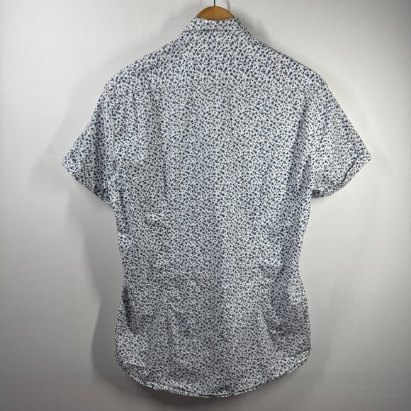 Zara Shirt Men L Blue White Floral Camp Slim Fit Button Down Spring Preppy - Picture 2 of 8